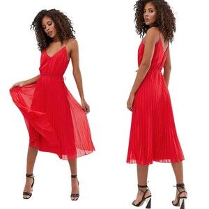 ASOS DESIGN Tall Pleated Cami Midi Dress Drawstring Waist Size 6